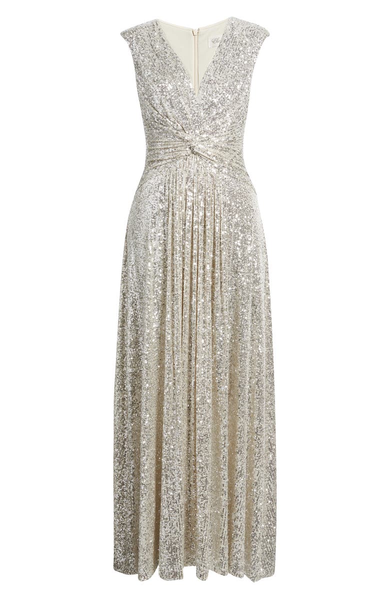 Eliza J Sequin Twist Front Gown, Alternate, color, Silver