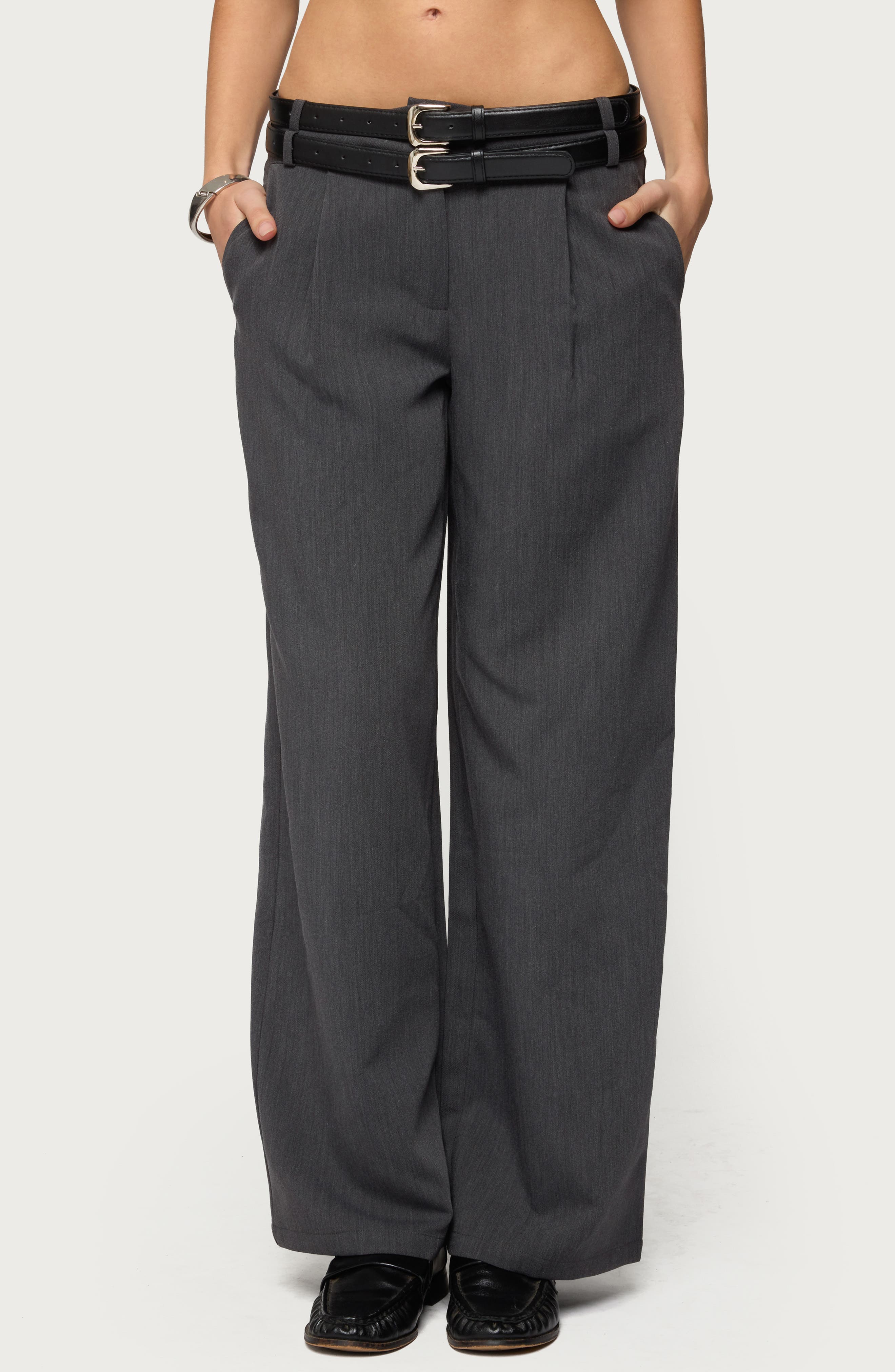 Andy Double Belt Low Rise Straight Leg Pants