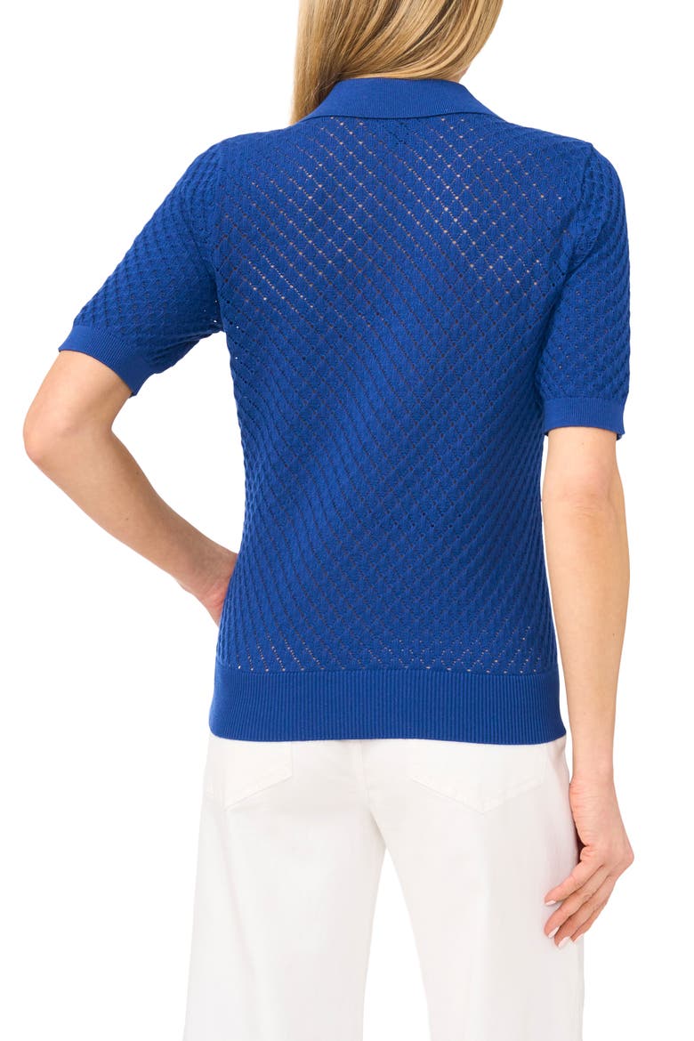 Pointelle Short Sleeve Cotton Polo Sweater, Alternate, color, OCEAN WAVES