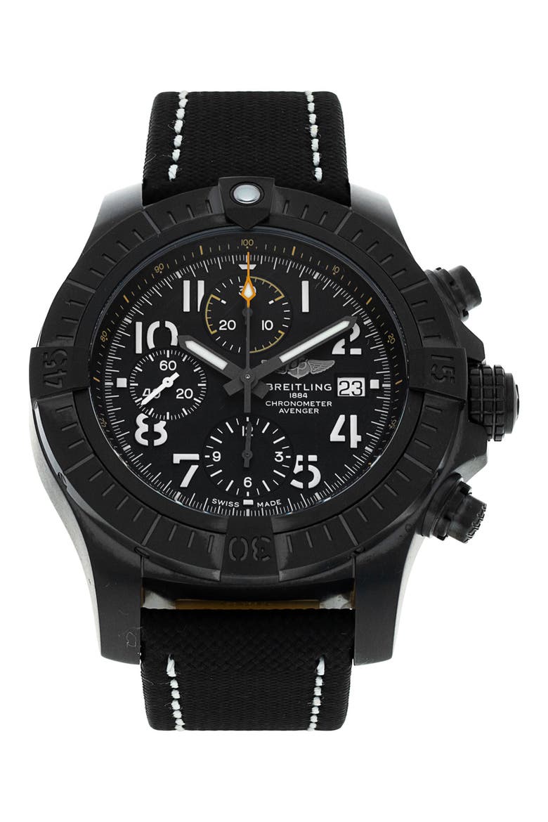 Breitling Preowned Avenger Chronograph 45 Night Mission Watch, 45mm, Main, color, BLACK