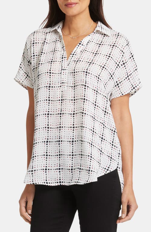 Nydj Becky Leaf Print Split Neck Woven Top In Blue