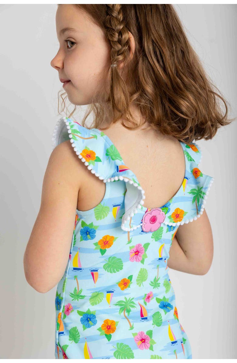 Florence Eiseman Tropical Print Ruffle Neck Swimsuit, Alternate, color, Multi