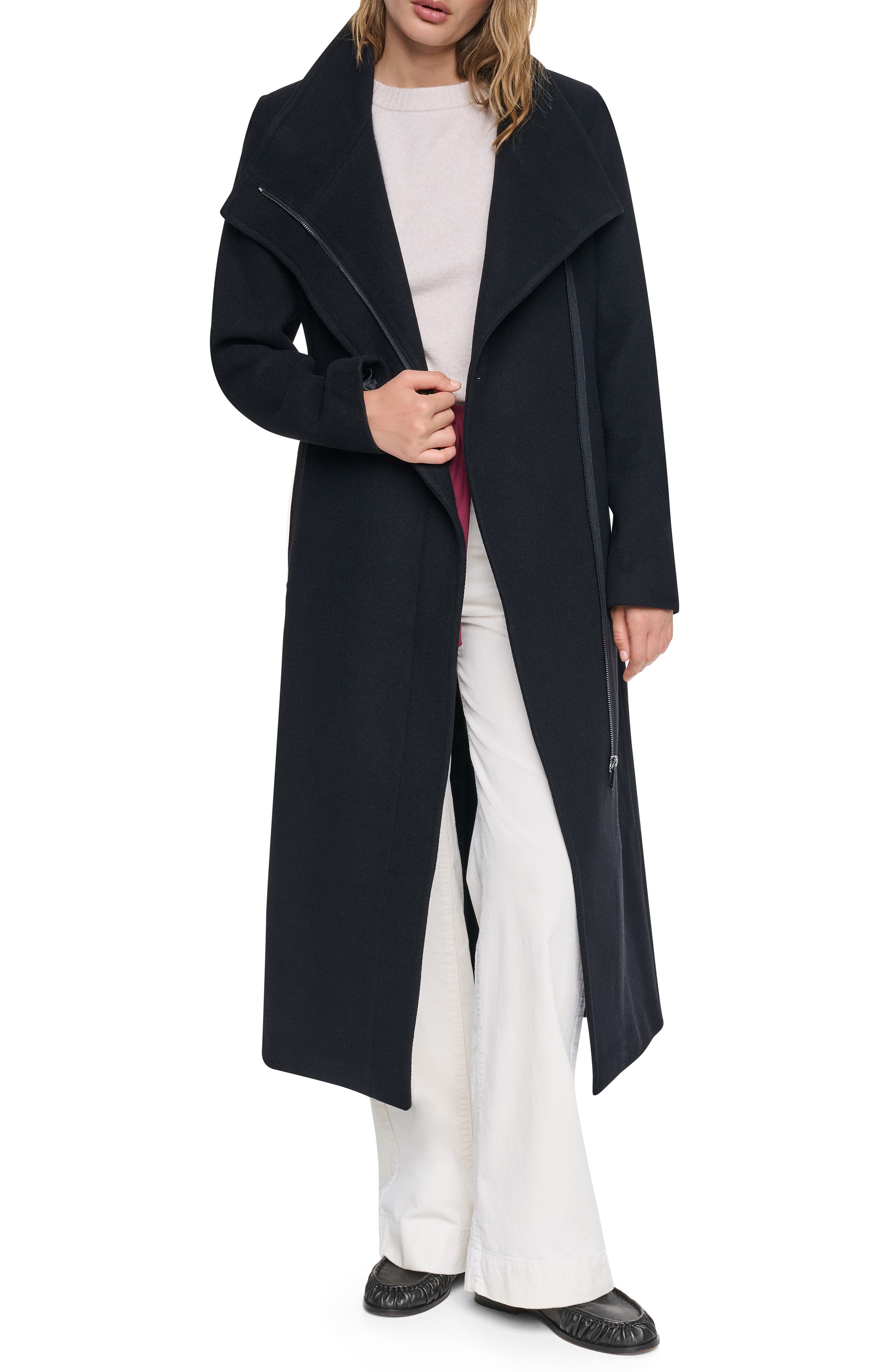 DKNY Asymmetric Zip Maxi Wool Blend Coat (Women) | Nordstromrack