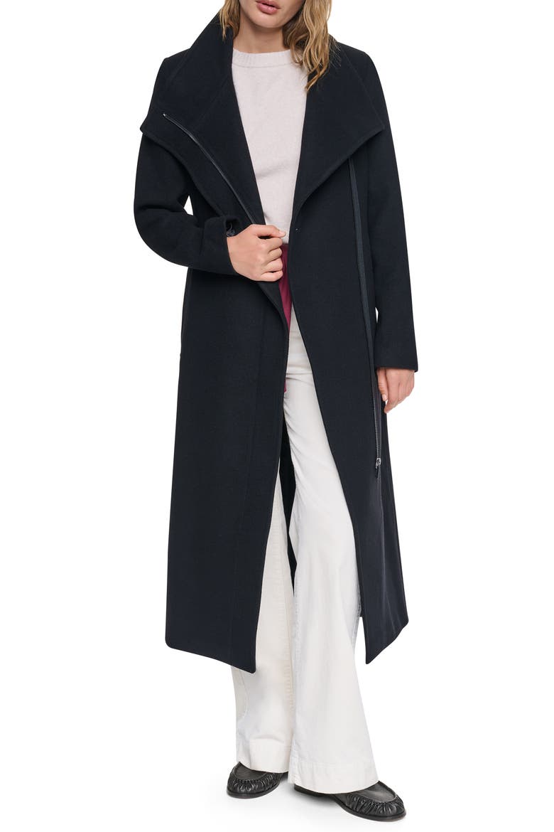 Asymmetric Zip Maxi Wool Blend Coat, Alternate, color, BLACK