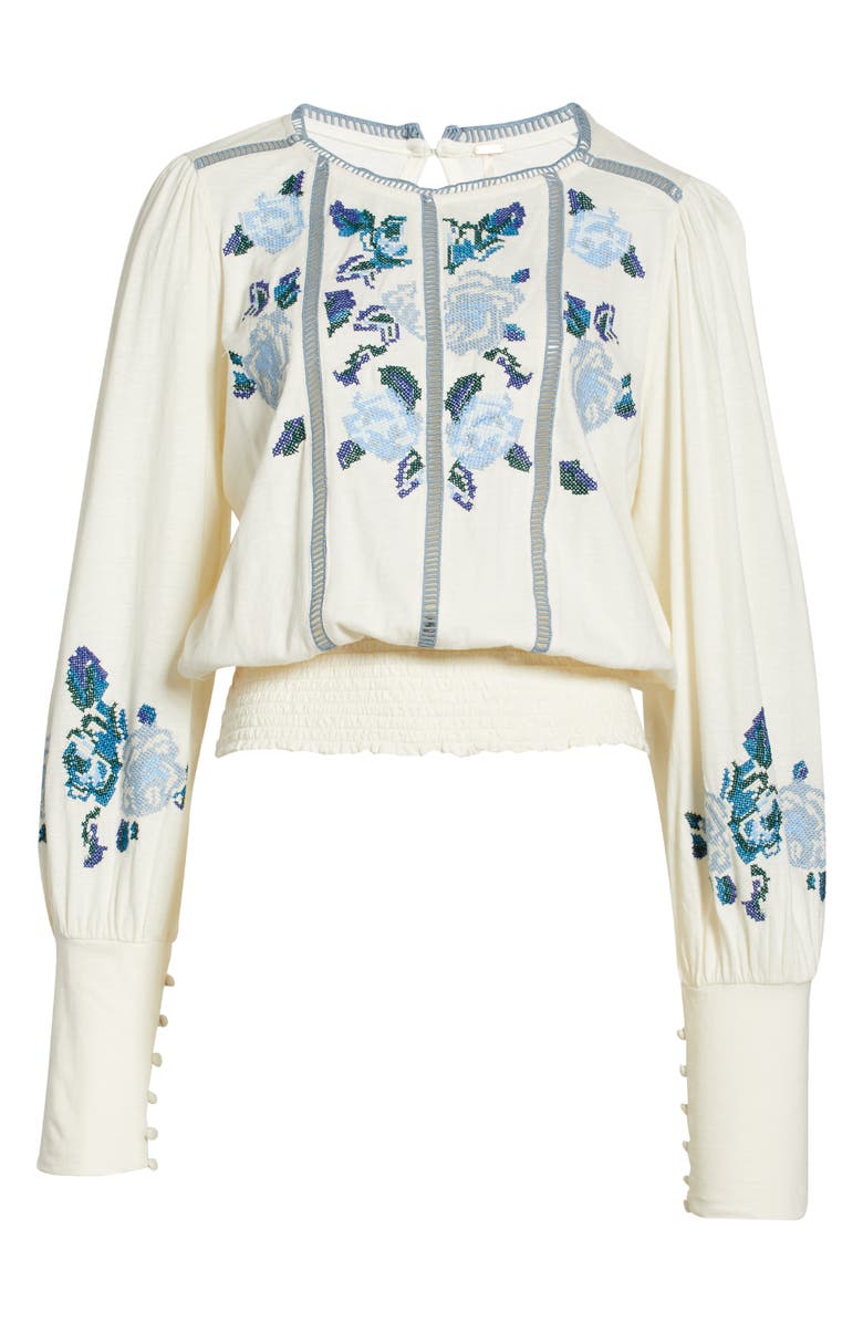 Free People Felicity Embroidered Smocked Waist Peasant Blouse, Alternate, color, 