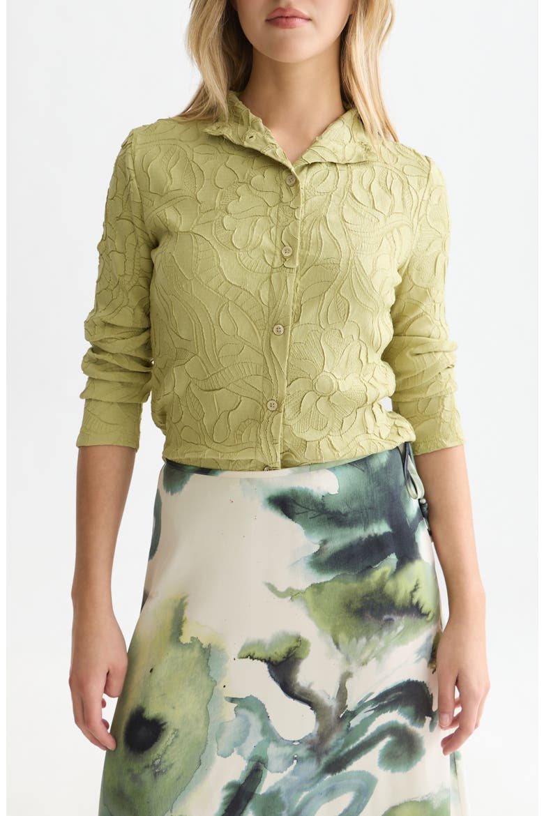 Floral Jacquard Button-Up Shirt, Main, color, BEECHNUT