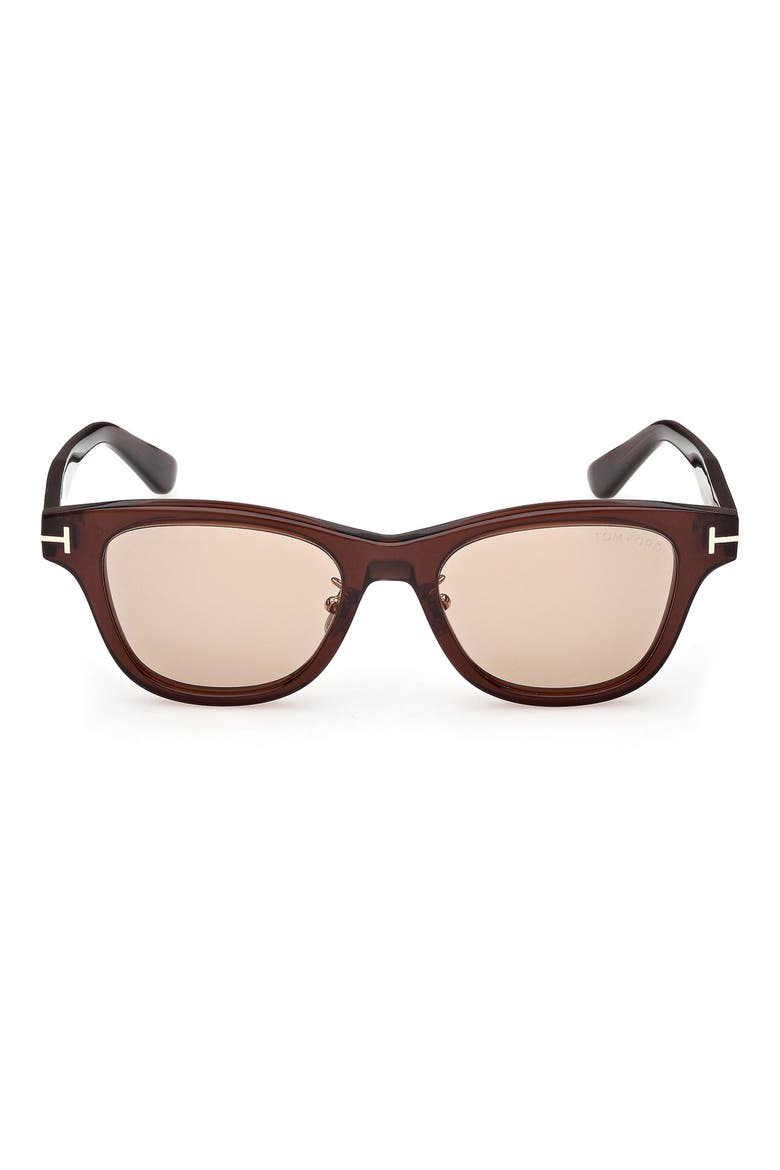 52mm Square Sunglasses, Main, color, SHINY DARK BROWN / BROWN