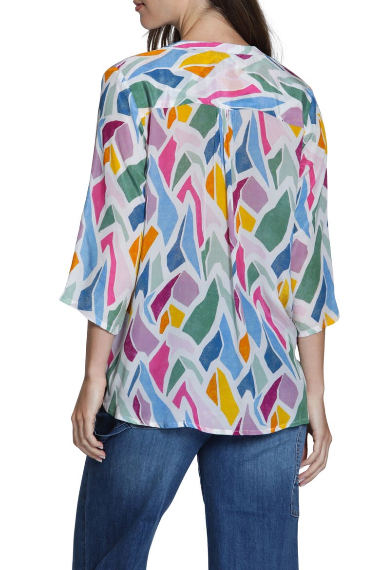 Print Tassel Split Neck Chiffon Top, Alternate, color, BLUEPINK MULTI