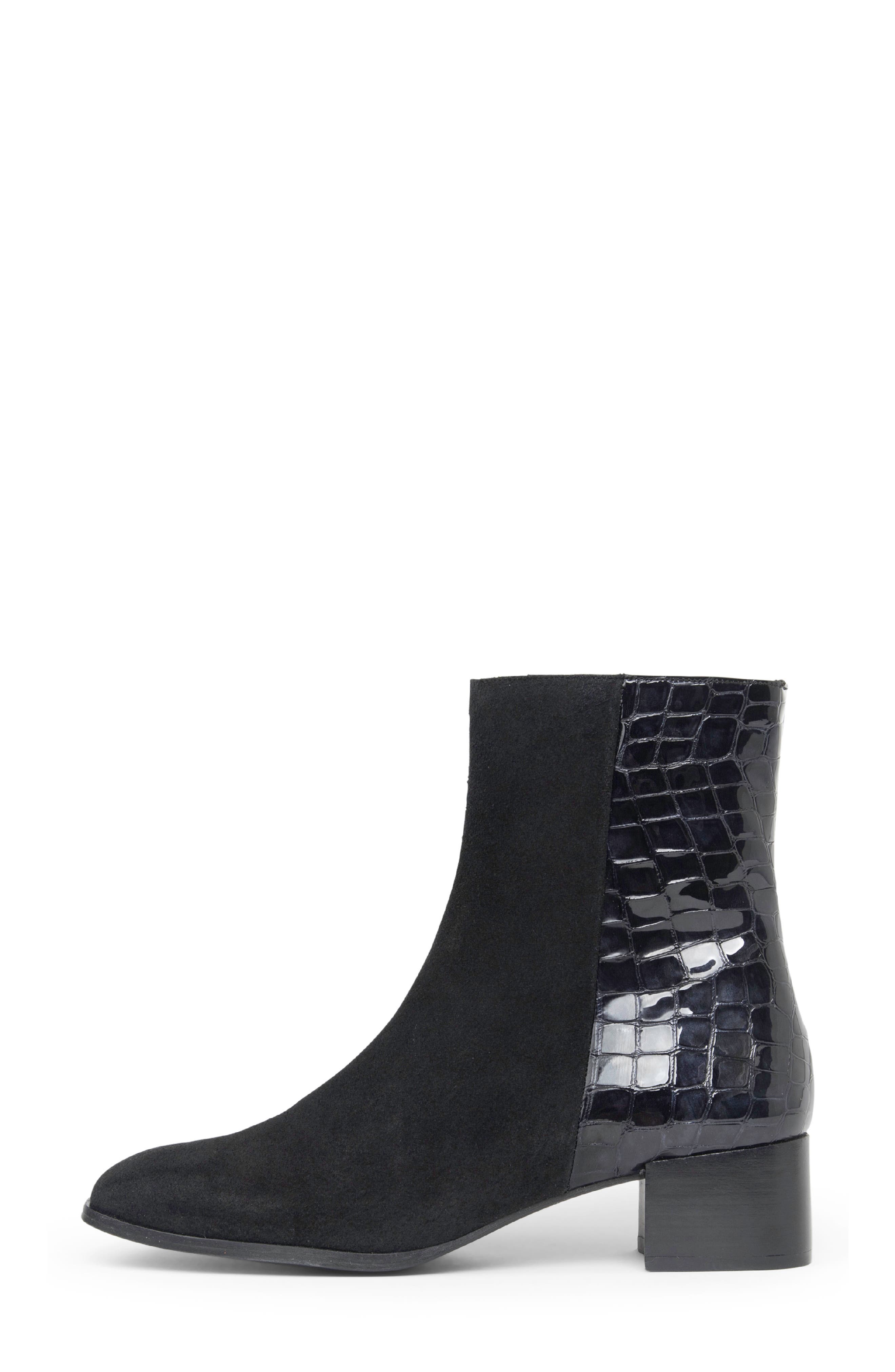 patricia green Dylan Croc Embossed Bootie, Alternate, color, Black