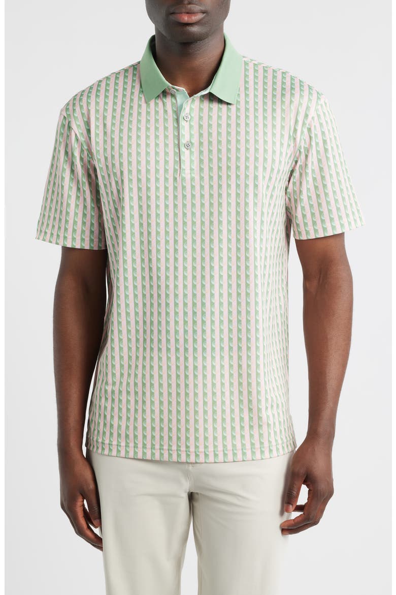 Greens Stripe & Golf Ball Print Piqué Performance Golf Polo, Main, color, BASIL