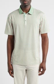Swannies Greens Stripe & Golf Ball Print Piqué Performance Golf Polo