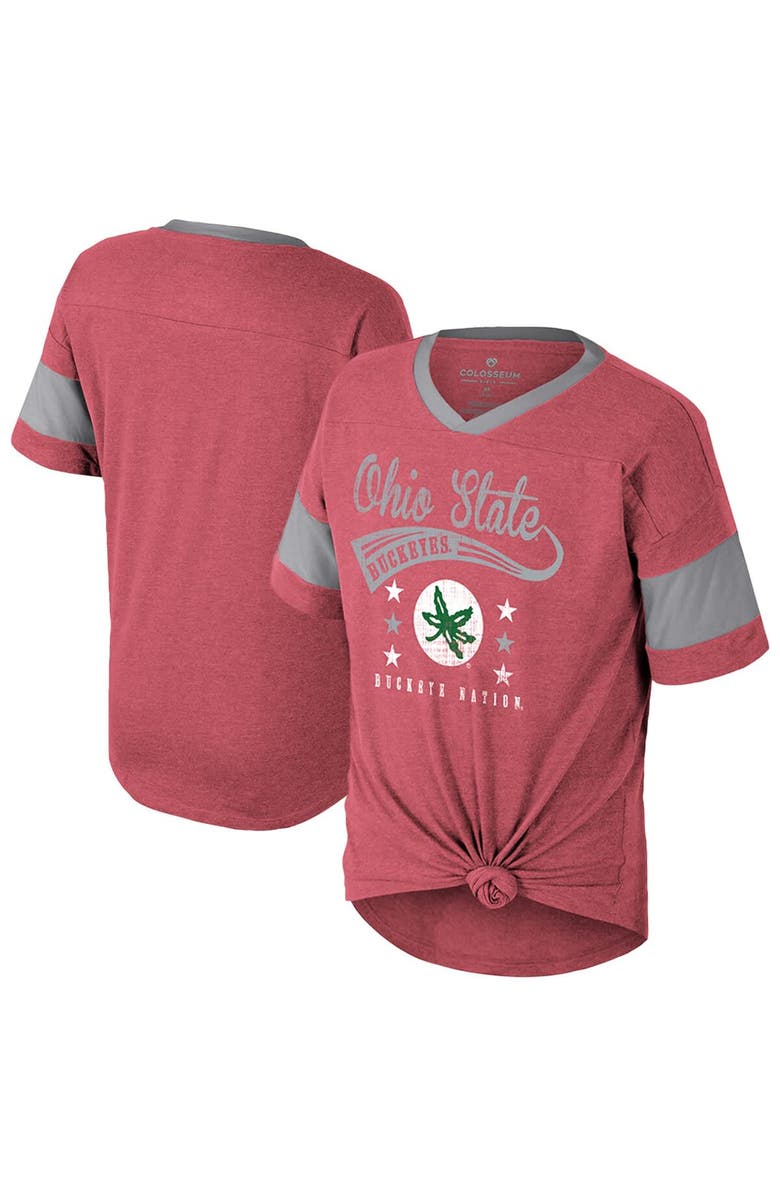 COLOSSEUM Girls Youth Colosseum  Scarlet Ohio State Buckeyes Frontier Tie Front T-Shirt, Alternate, color, Scarlet