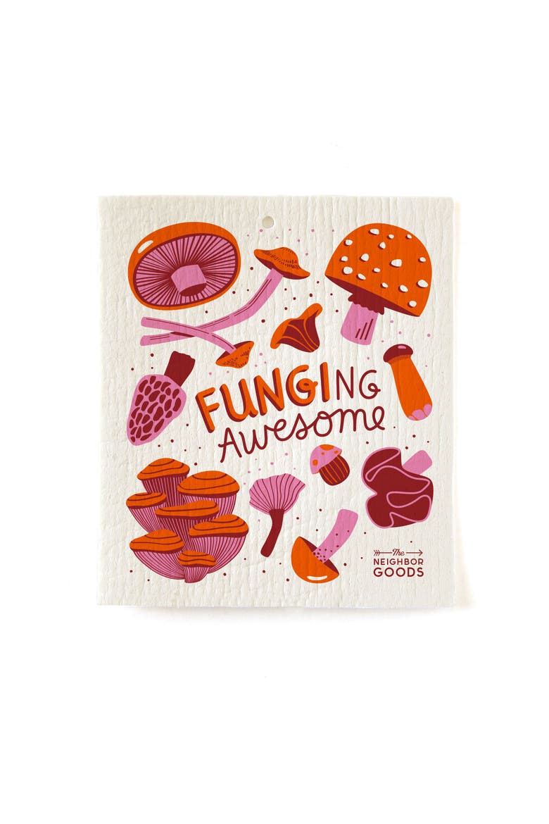 Mushroom Dish Towel + Sponge Cloth Gift Set, Main, color, Red