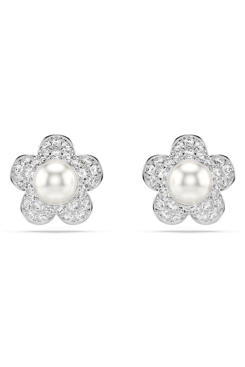 x Ariana Grande Angelic Crystal Faux Pearl Stud Earrings, Alternate, color, SILVER/ WHITE