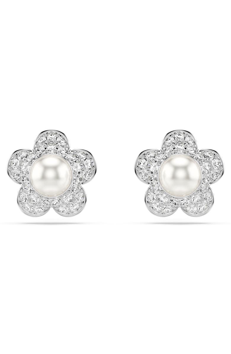 Swarovski Angelic Crystal Faux Pearl Stud Earrings, Alternate, color, Silver/ White