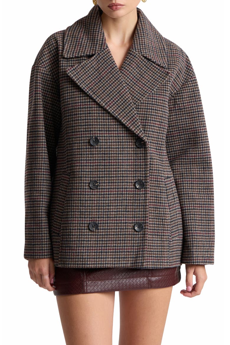 Houndstooth Peacoat, Main, color, NAVY - BROWN HOUNDSTOOTH