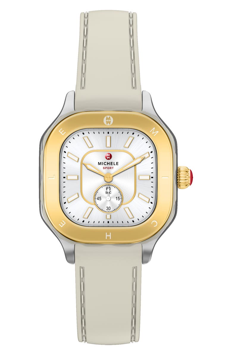 MICHELE Meggie Sport Chalk Silicone Strap Watch, 33mm, Main, color, Wheat/ White