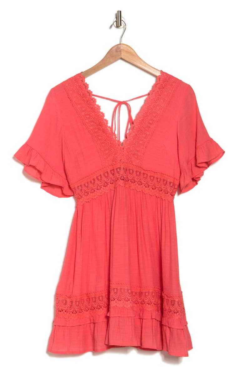 Lace Insert Tie Back Dress, Alternate, color, CORAL