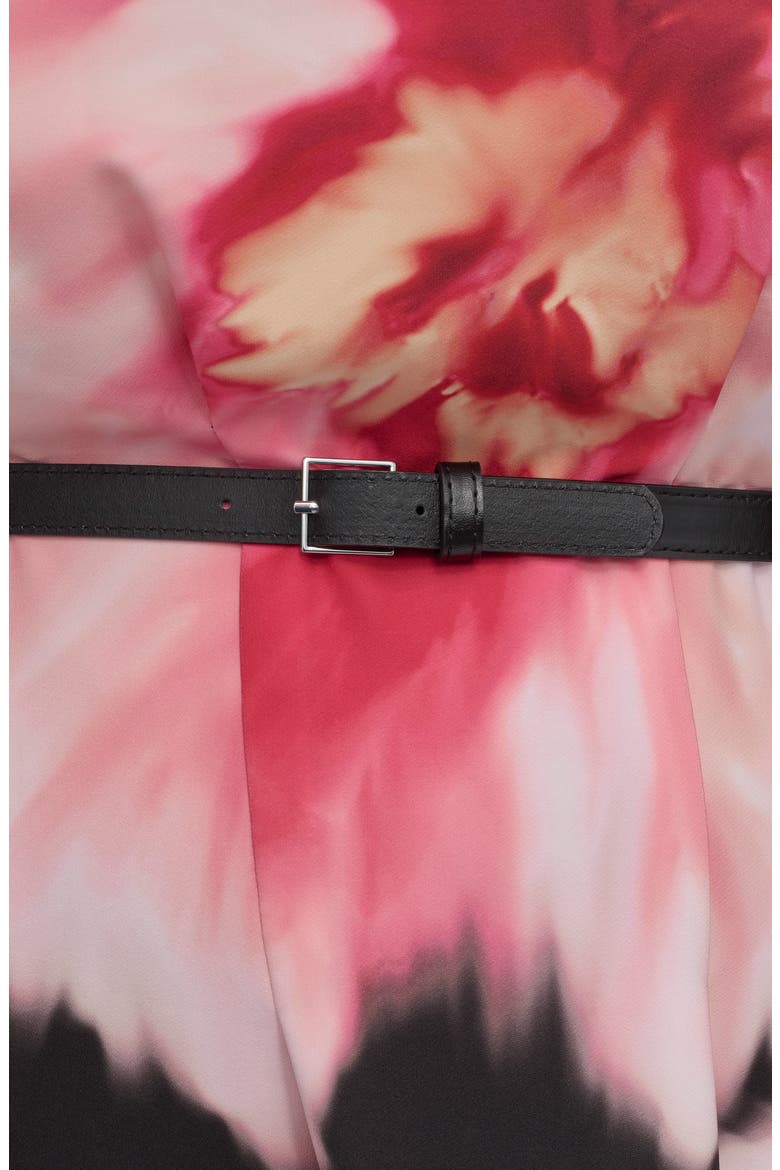 Floral Cap Sleeve Belted Midi Dress, Alternate, color, BLACK MULTI