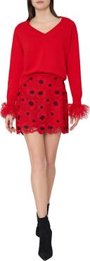 Milly Feather Cuff V-Neck Sweater