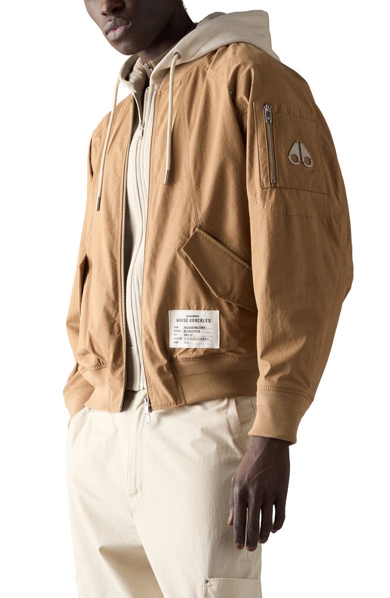 Moose Knuckles Skylark Stretch Cotton Canvas Bomber Jacket with Removable Hoodie Insert, Alternate, color, Driftwood/ Alabaster