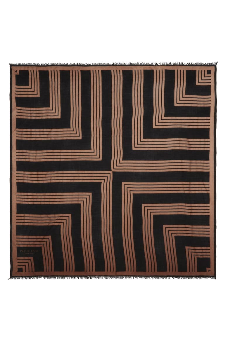 rag & bone Harlow Geo Stripe Wool Scarf, Alternate, color, Dark Espresso