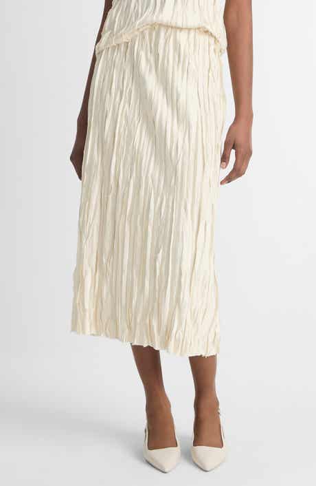 Vince Bias Cut Crinkled Satin Midi Skirt