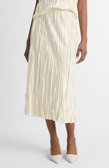 Vince Crushed Strip Bias Skirt In Pale Ivory