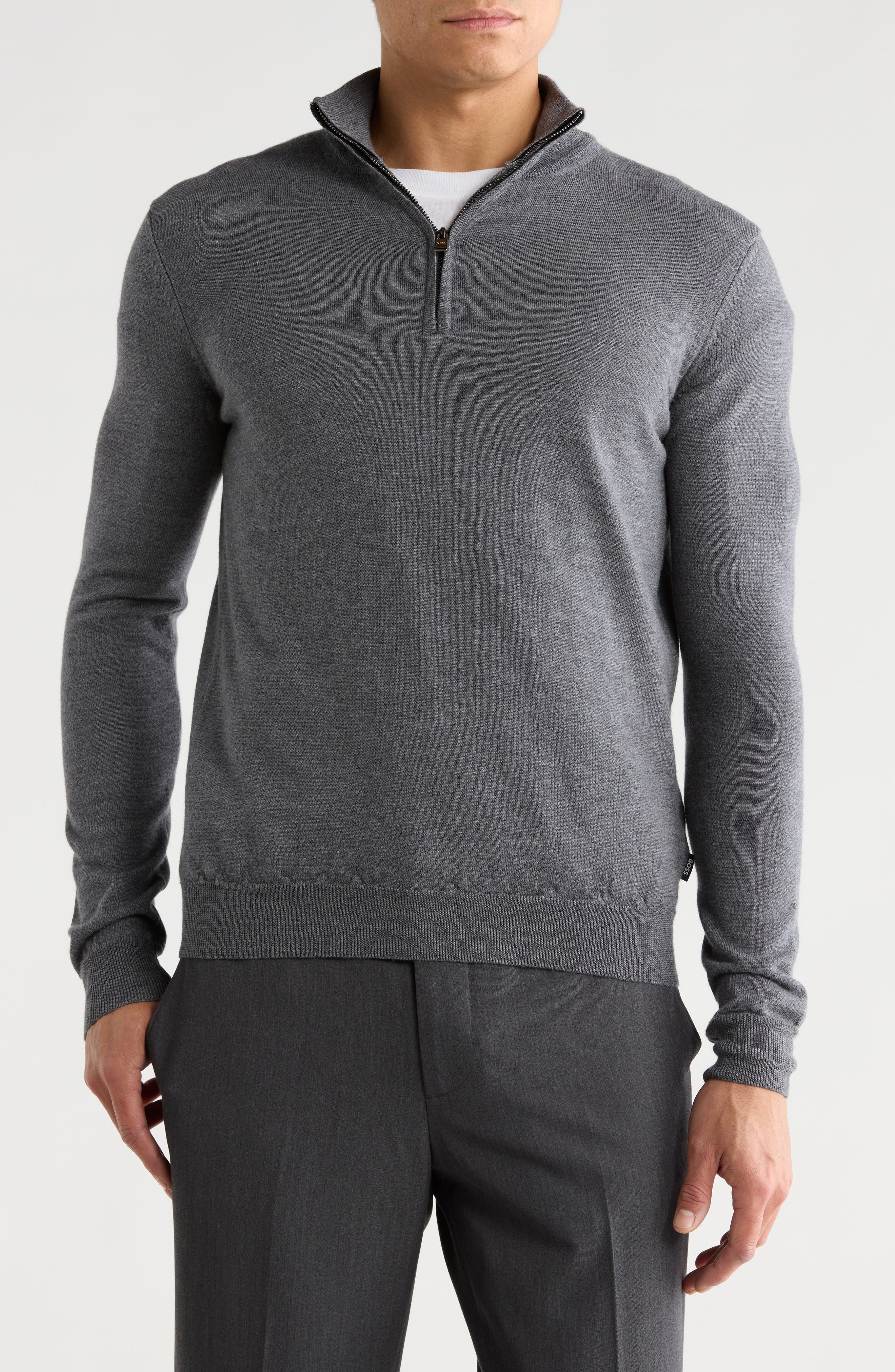 BOSS Birger Virgin Wool Quarter Zip Sweater