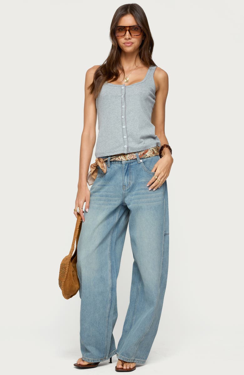 EDIKTED Gwenne Pointelle Stitch Button-Up Tank, Alternate, color, Gray-Melange