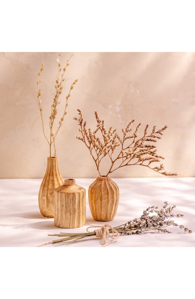 Be Home Kiln Mango Carved Mini Vases - Set of 3, Alternate, color, Mango