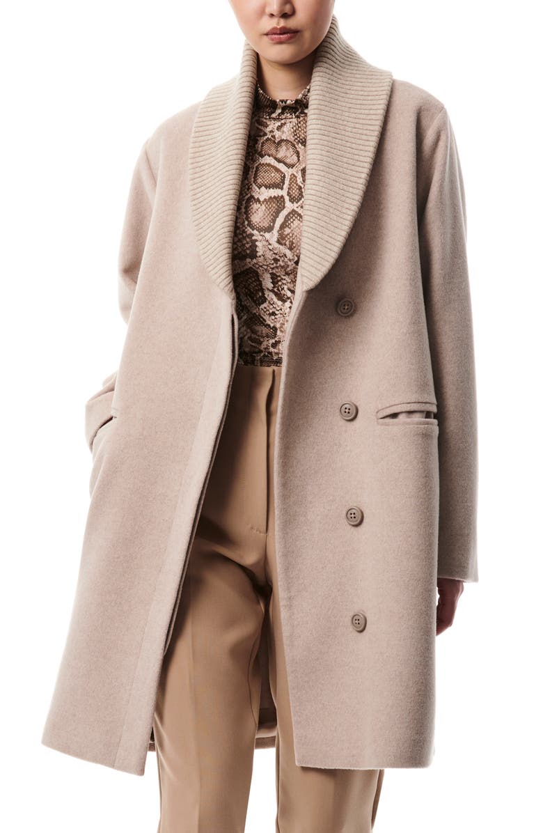 Bernardo Rib Shawl Collar Wool Blend Coat, Main, color, 