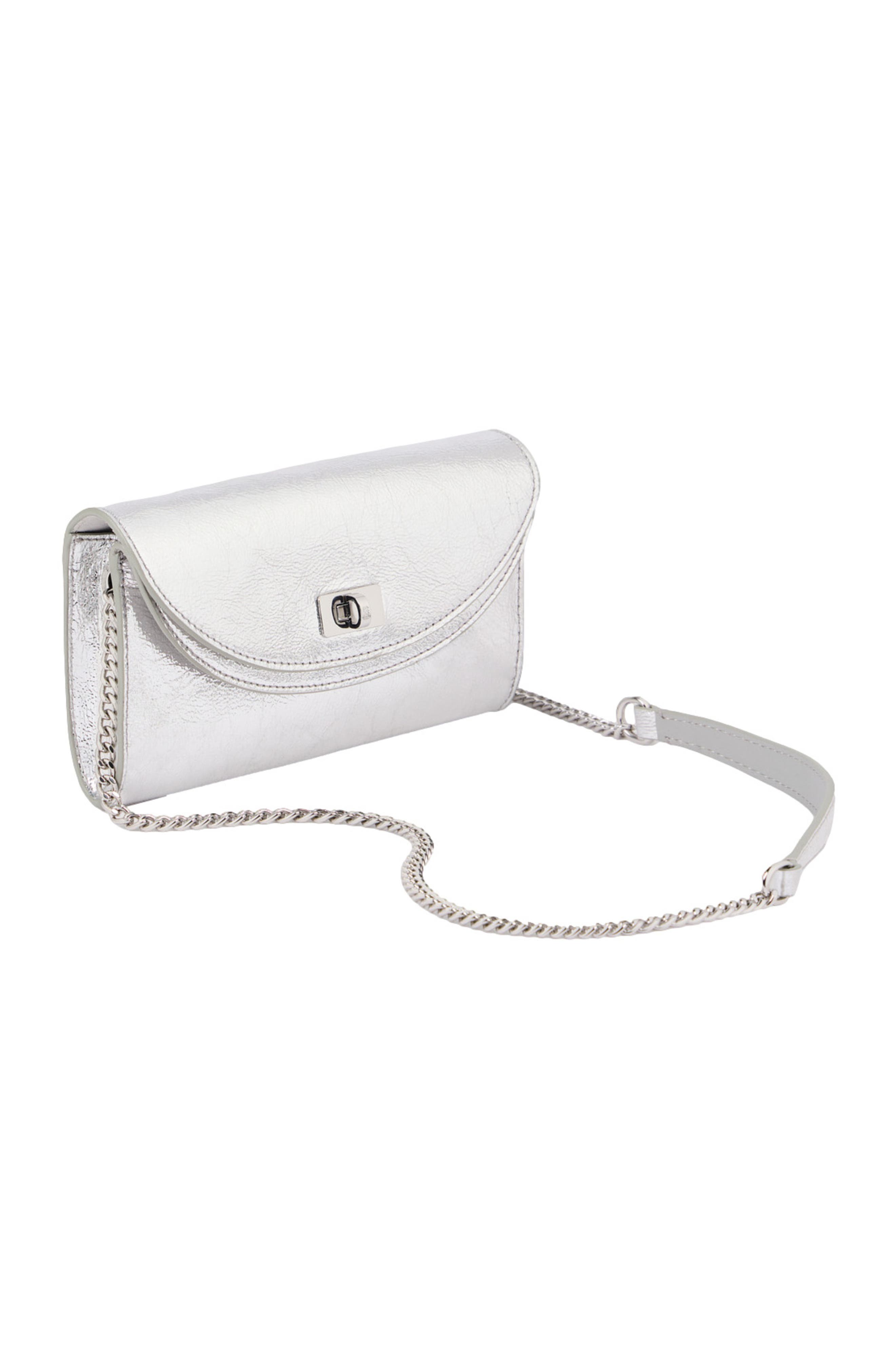 SANDRO Mambo leather clutch, Alternate, color, Silver