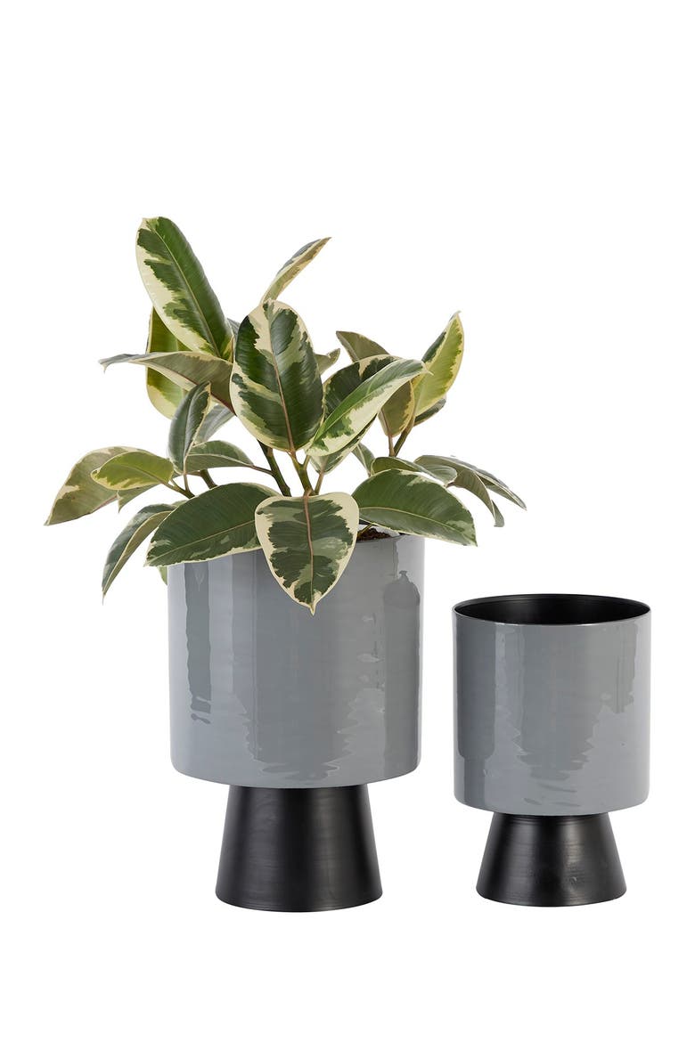 Gray Metal Modern Planter - Set of 2, Main, color, GREY