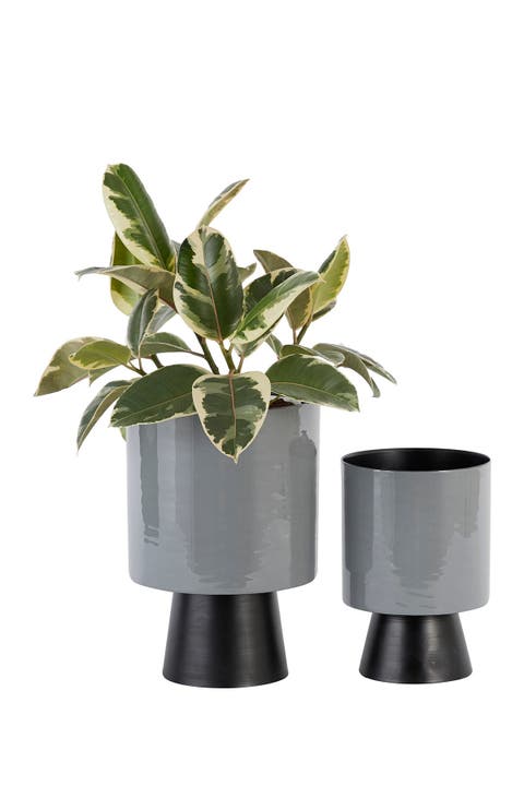 Gray Metal Modern Planter - Set of 2