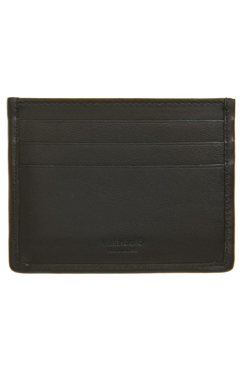 FERRAGAMO Gancio Woven Leather Card Case, Alternate, color, Moro Nero
