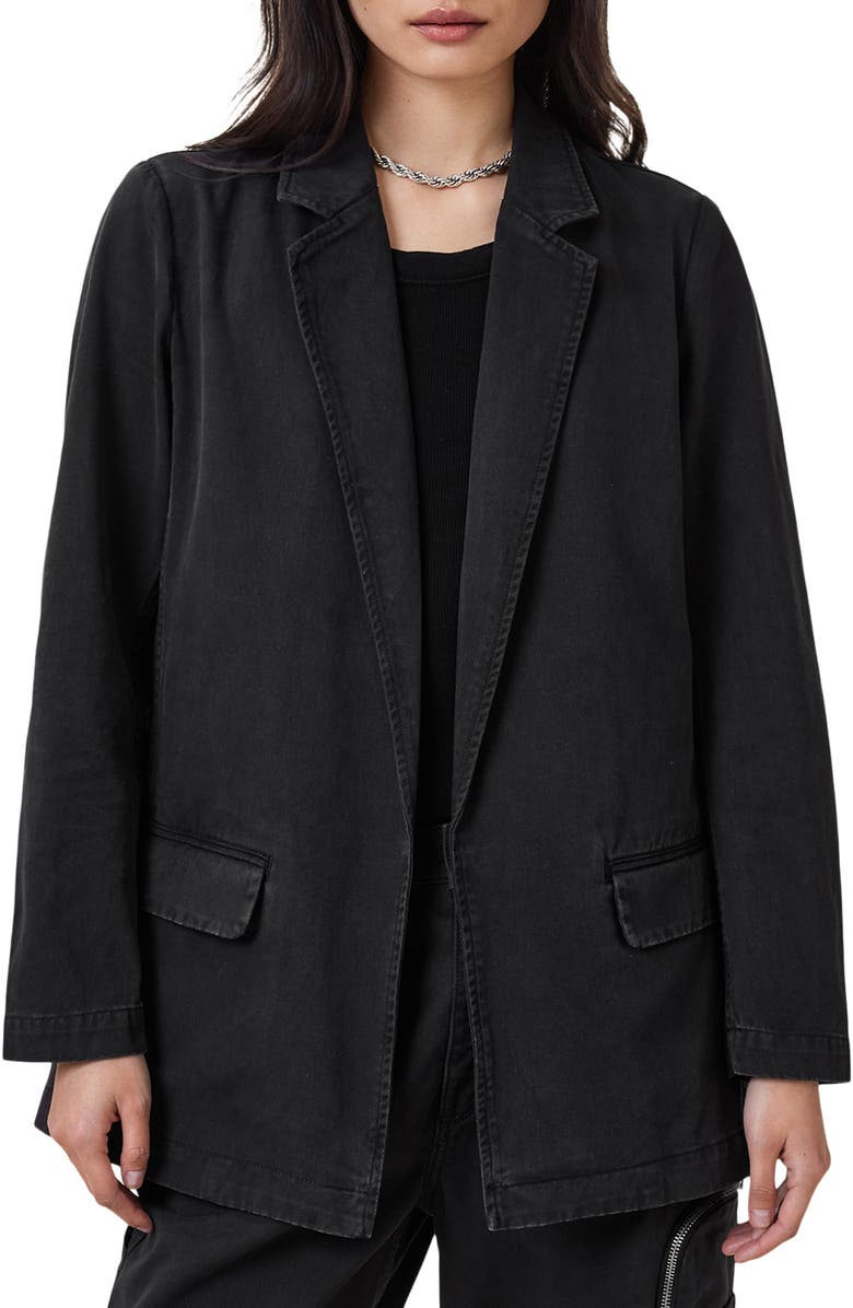 AllSaints Aleida Denim Blazer, Main, color, Washed Black
