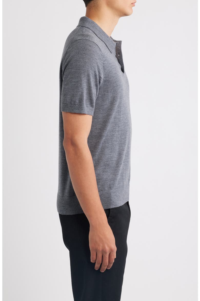 Short Sleeve Merino Wool Polo Sweater, Alternate, color, MEDIUM HEATHER GREY