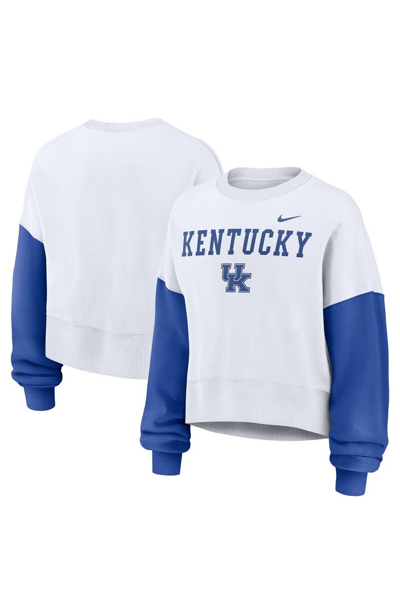 Nike Women's Nike White Kentucky Wildcats Color-Block Oversized Cropped Pullover Sweatshirt, Main, color, White