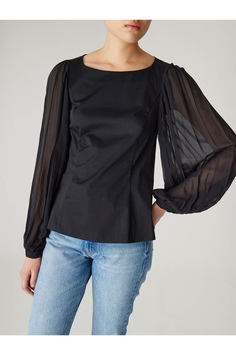 Heavy Cotton Chintz Boat Neck Top, Alternate, color, BLACK