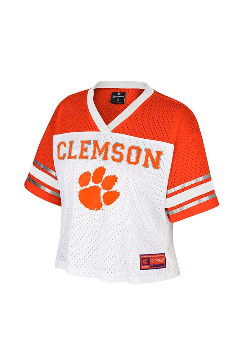 Women's Colosseum  White Clemson Tigers Treasure Cropped Football Jersey, Alternate, color, White