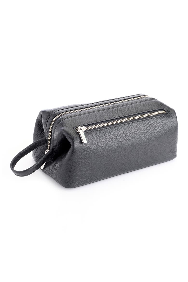 Leather Toiletry Bag, Main, color, BLACK