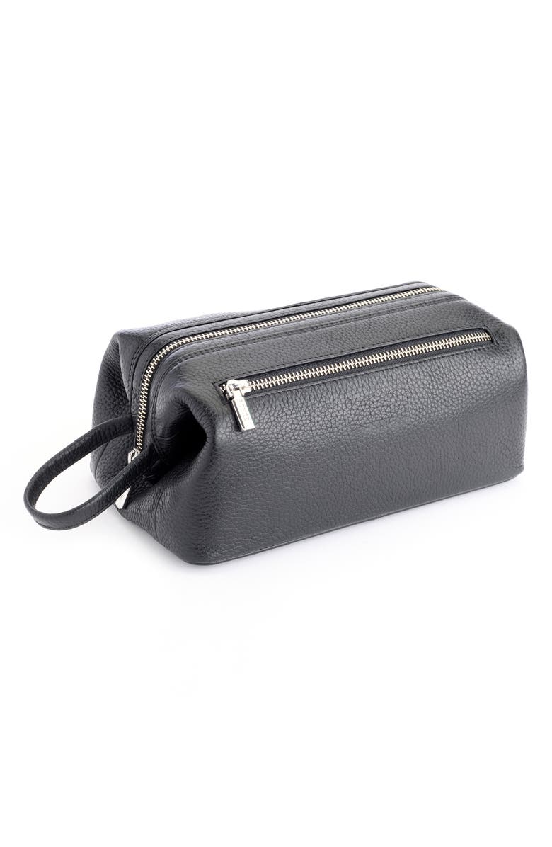 ROYCE New York Leather Toiletry Bag, Main, color, Black