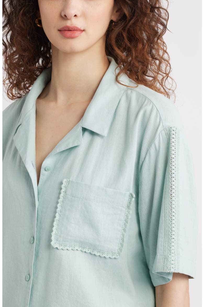 Novelty Linen Blend Camp Shirt, Alternate, color, TEAL TIDE