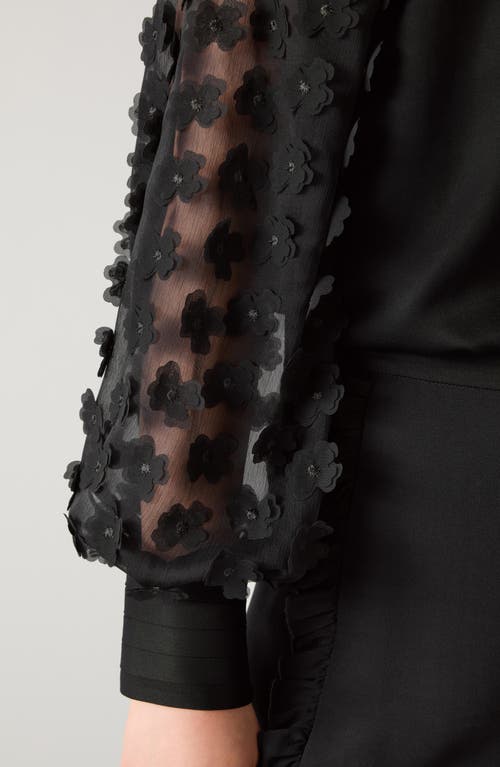 Lk Bennett Gisella 3d Flower Chiffon Shirt In Black