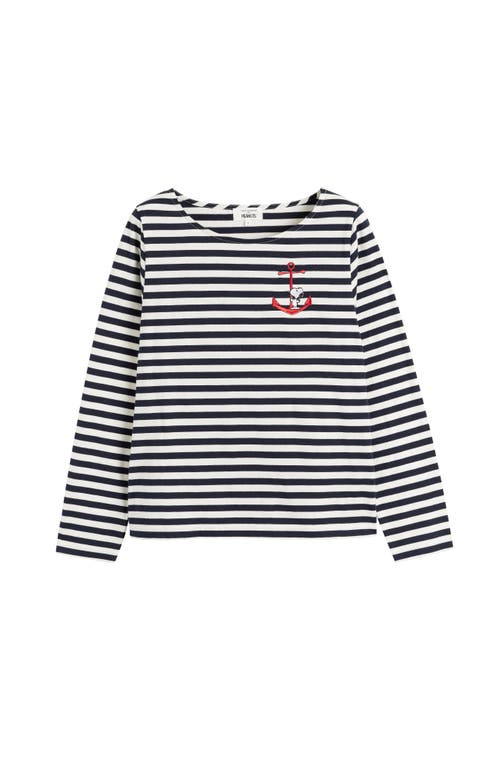 Chinti & Parker Navy Cotton Stripe Snoopy T-shirt In Navy