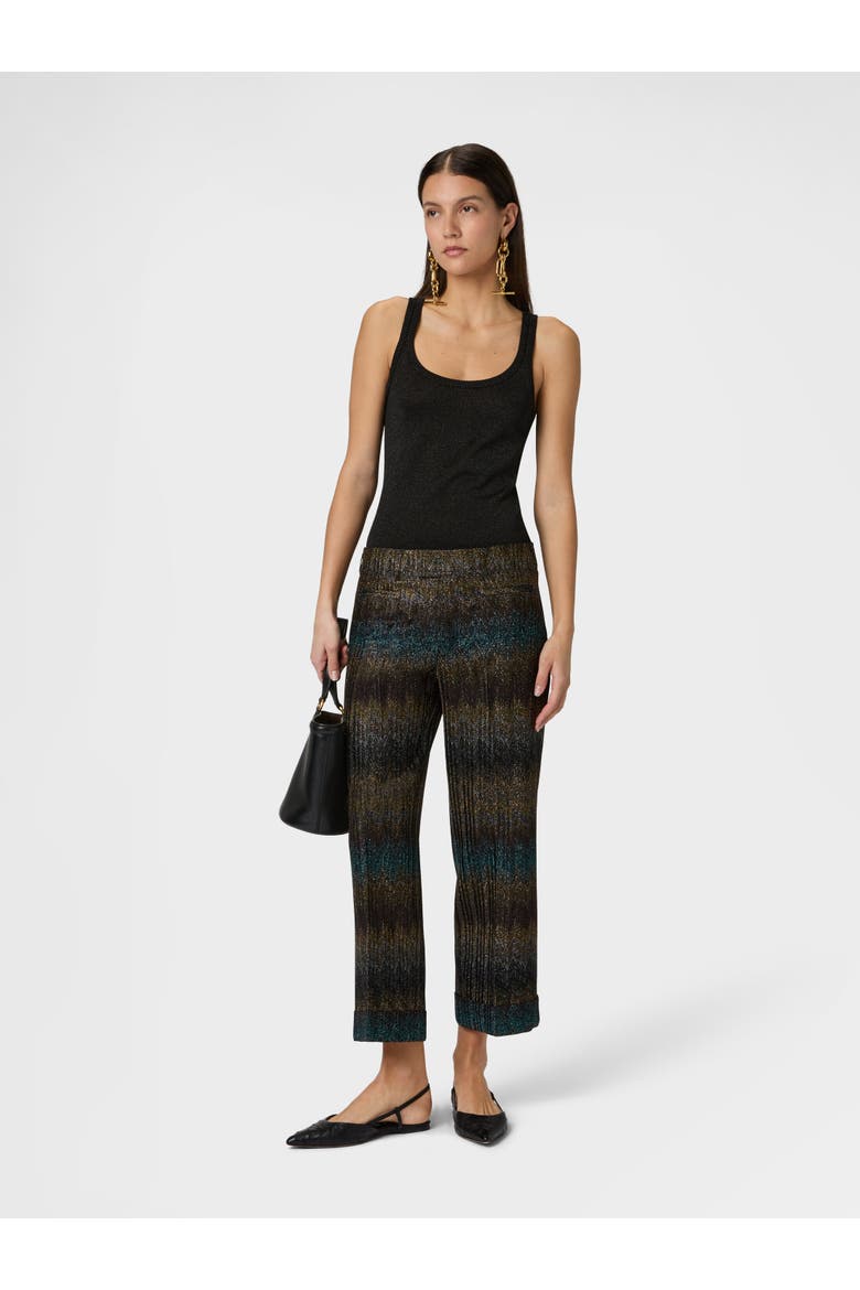 Flared Trousers In Viscose Lamé Snake Motif, Alternate, color, Dark Blue