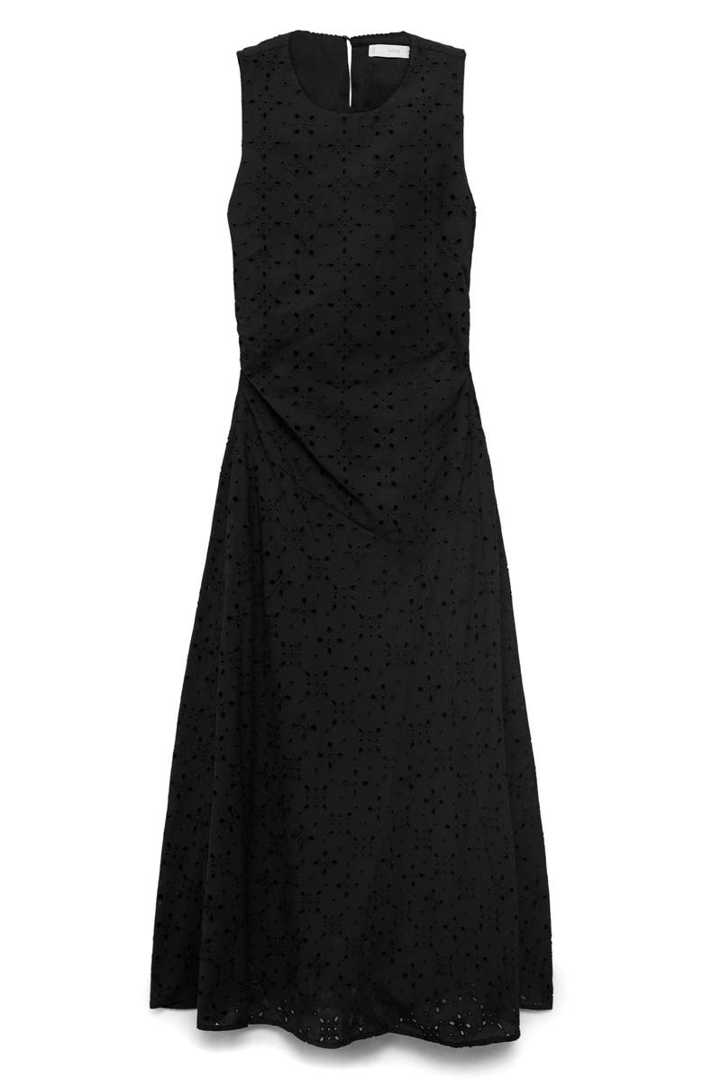 MANGO Eyelet Sleeveless Midi Dress, Alternate, color, Black