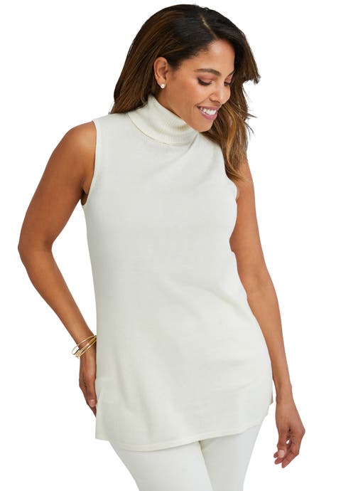 Cotton Cashmere Sleeveless Turtleneck Shell (Plus Available)