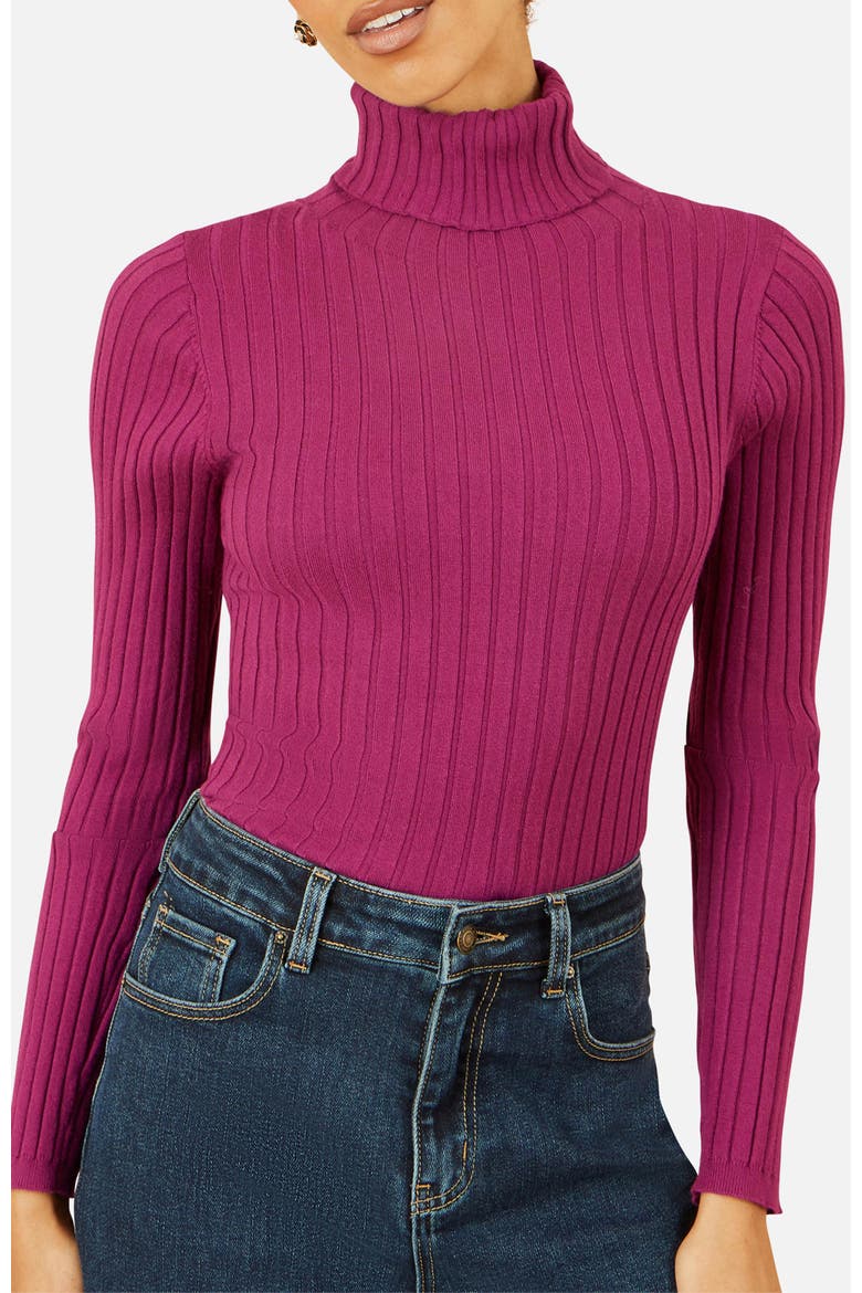 Ribbed Knit Roll Neck Jumper, Alternate, color, Plum